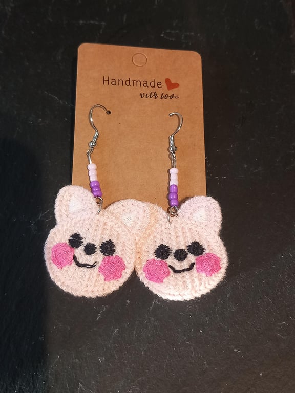 Pig crochet Earrings crochet stainless steel dangly earrings OOAK