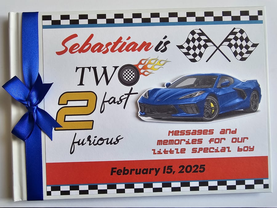 Two fast two furious Birthday Guest book, racer birthday party book, gift