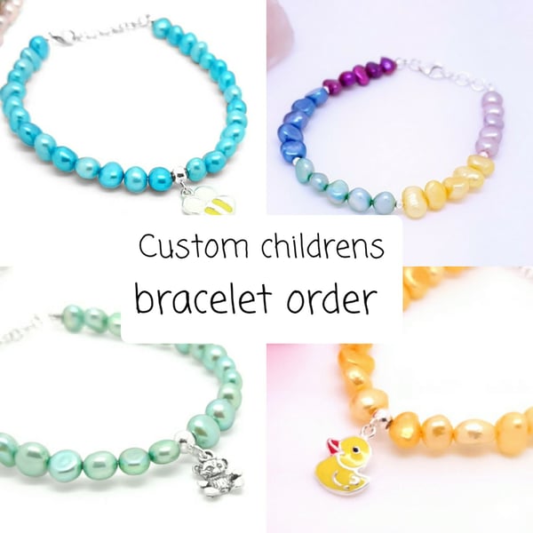 Custom children's bracelet- sterling silver and pearl 