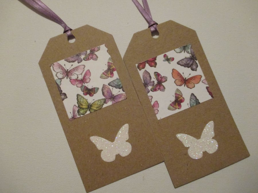 2x Butterfly Gift Tags ideal for Christmas or birthday presents