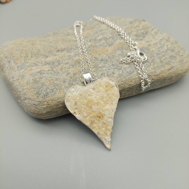 Opal Pendant, Resin and Gemstone Pendant, Heart Necklace, Birthstone Jewellery, 