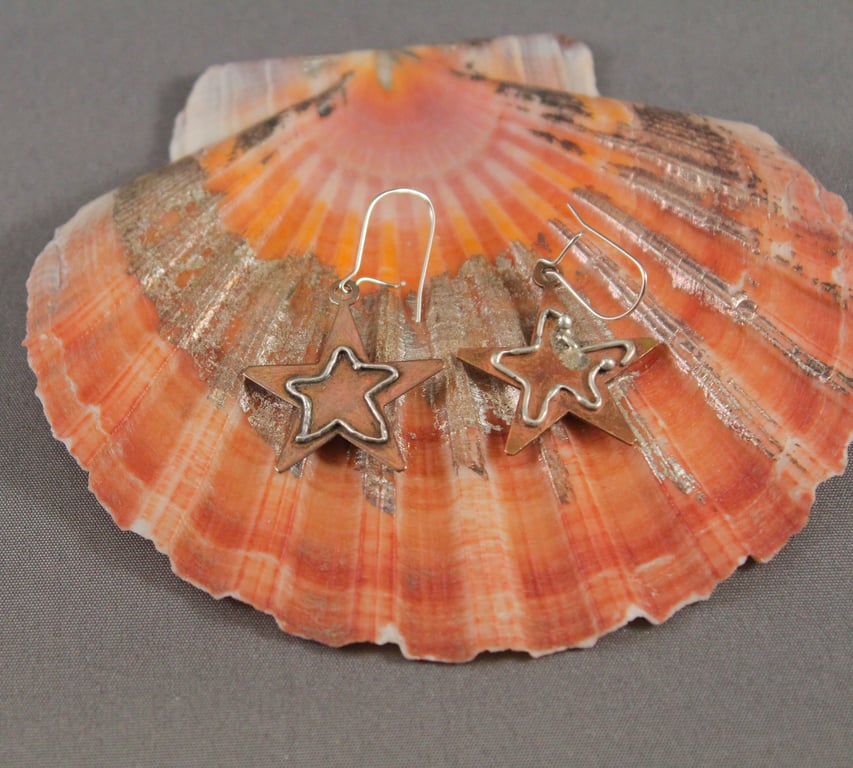 Stars Copper & Silver Dangly Earrings