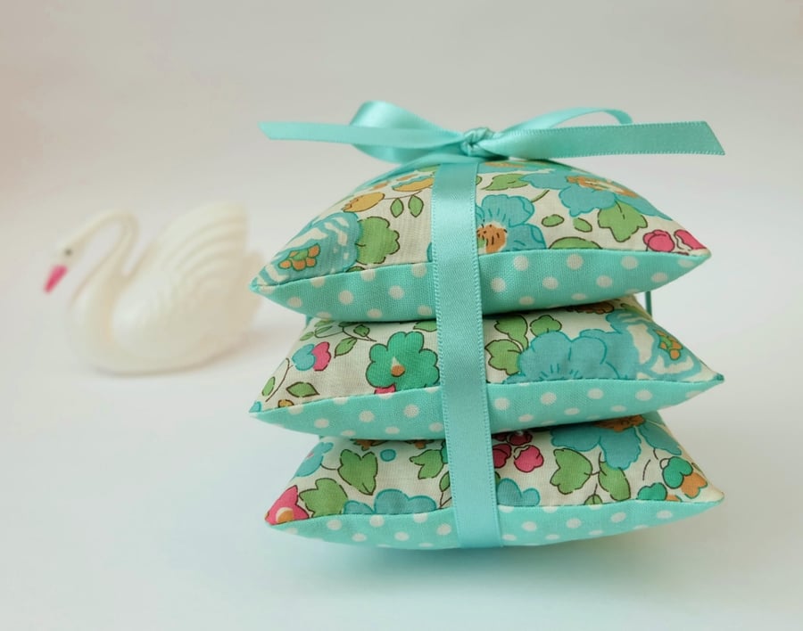 Liberty Betsy Turquoise Lavender Sachet Trio, Three Lavender Scented Pillows
