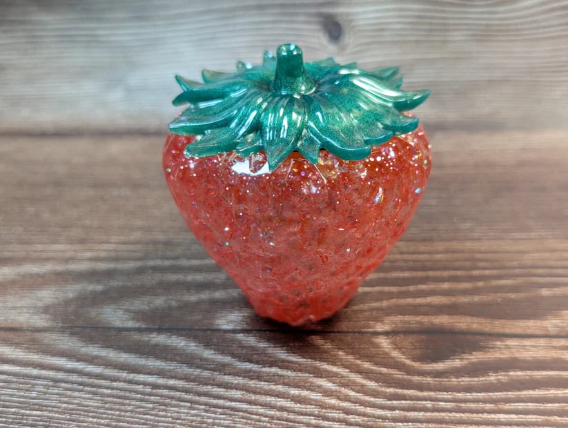 Pastel Glitter Strawberry Trinket Jar – Handmade Resin Keepsake Storage Pot
