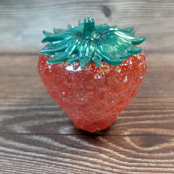 Pastel Glitter Strawberry Trinket Jar – Handmade Resin Keepsake Storage Pot