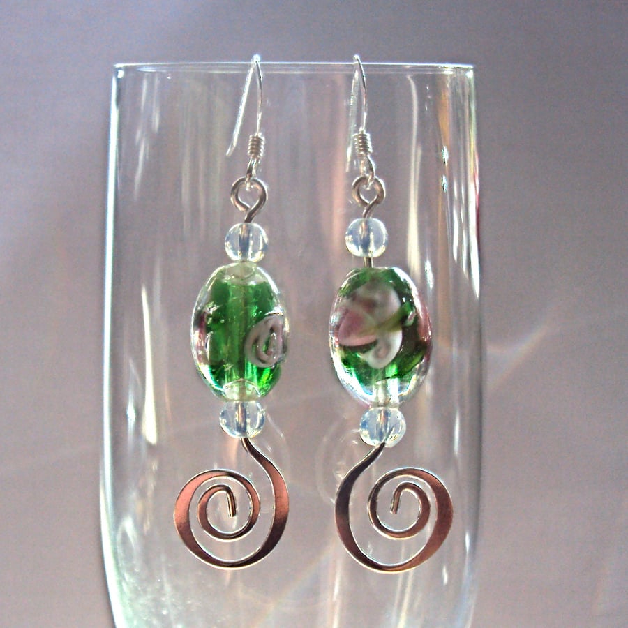 Lampwork flower bead drop earrings