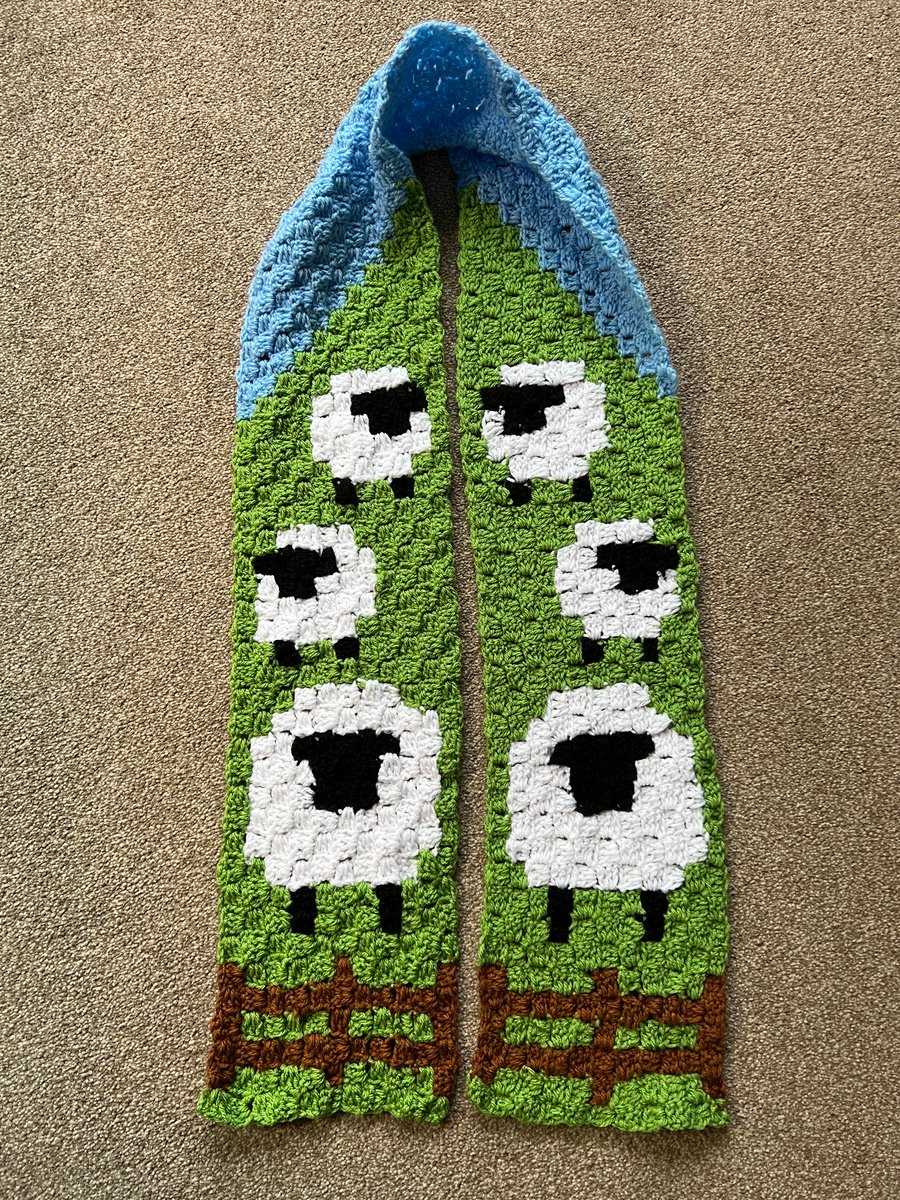 Handmade Crochet Scarf with Sheep Design 