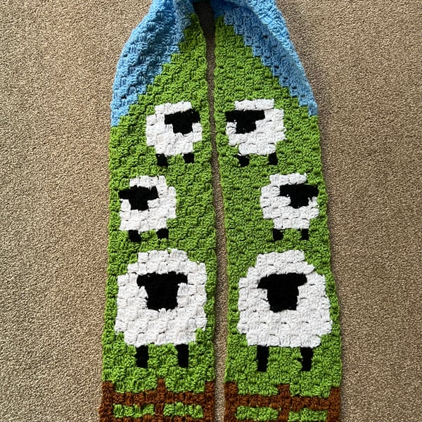 Handmade Crochet Scarf with Sheep Design 