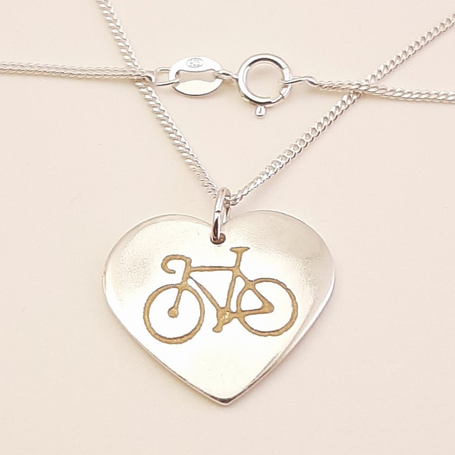 Bicycle Heart Pendant (Large), Handmade Jewellery for Cyclist