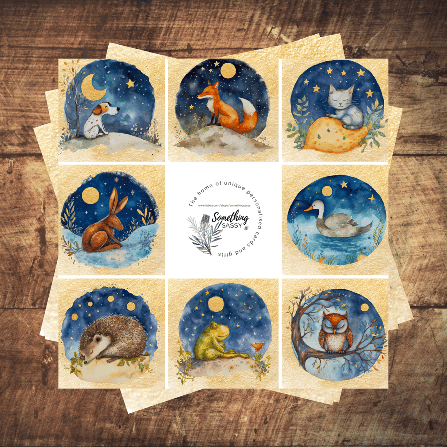  Night Time Animals - Box of 8 different designs illustrated cards