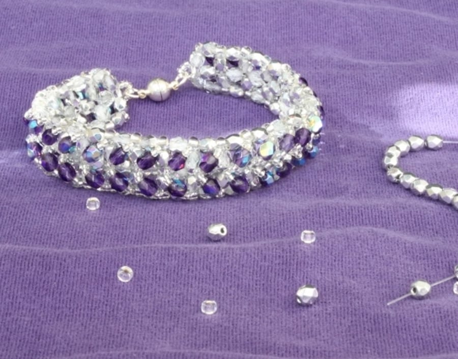 SALE: Purple and Silver Right Angle Weave Bracelet