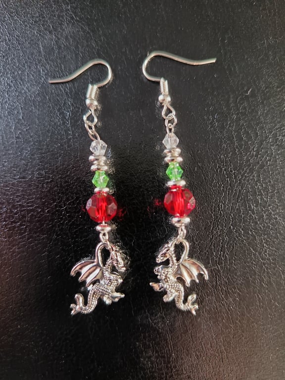 Welsh-inspired dragon charm beaded dangle earrings