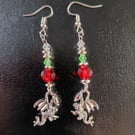 Welsh-inspired dragon charm beaded dangle earrings