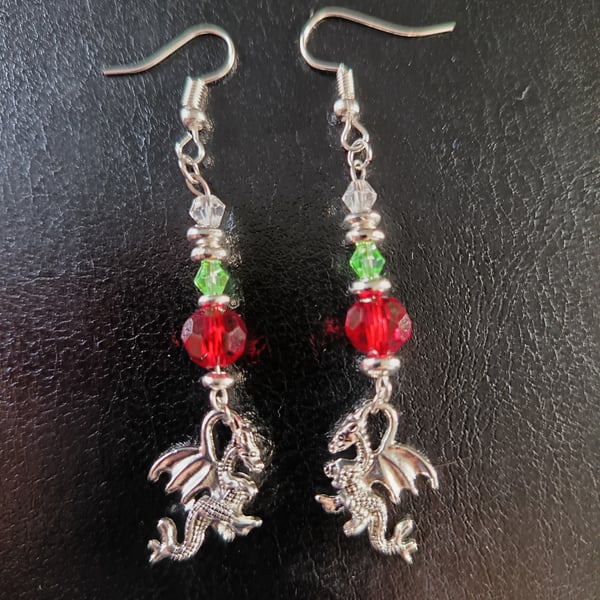 Welsh-inspired dragon charm beaded dangle earrings
