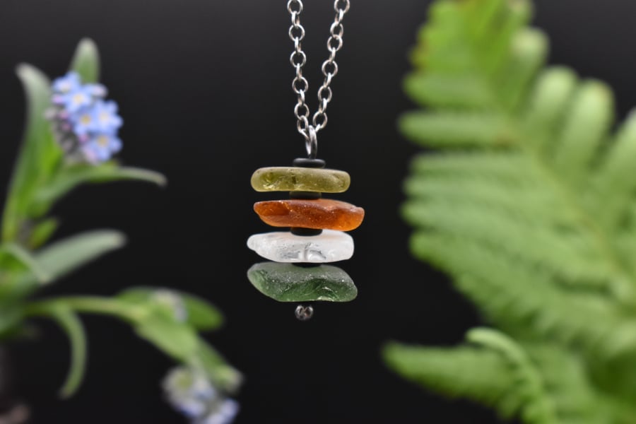 Highland Sea Glass and Sterling Silver 925 Stacked Necklace