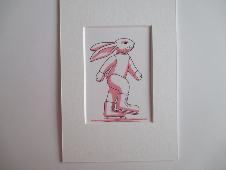 SALE Ice Skating Dancing Bunny Rabbit ACEO original miniature painting