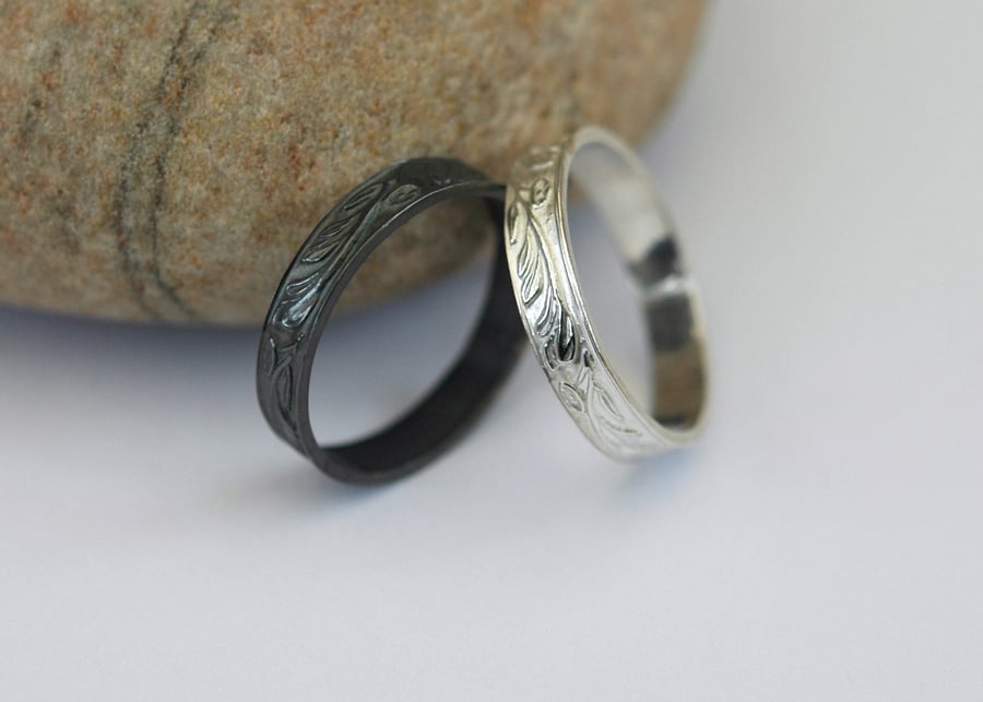 Pair of Silver Stacking Rings, 'Night and Day', size P-Q
