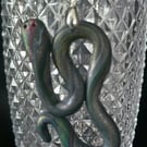 Polymer clay snake necklace on a silver plated chain