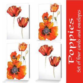 Poppy card set of four notelets gift for gardeners beautiful bundles