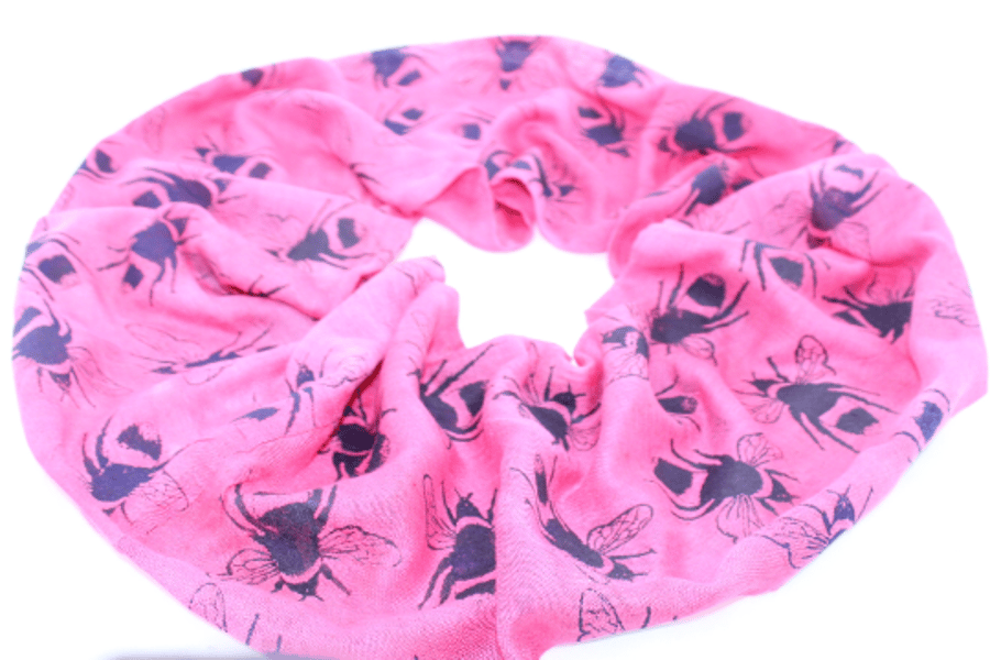 Pink bee print scarf, soft infinty loop scarf neckwear, unique Eco unisex scarf