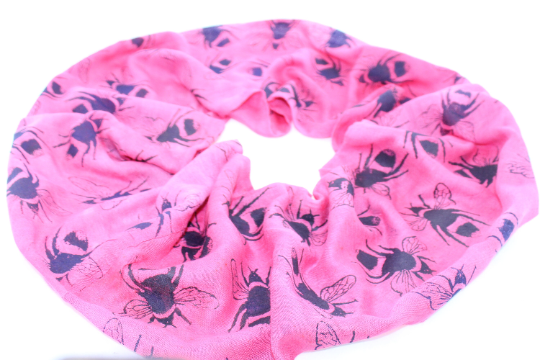 Pink bee print scarf, soft infinty loop scarf neckwear, unique Eco unisex scarf