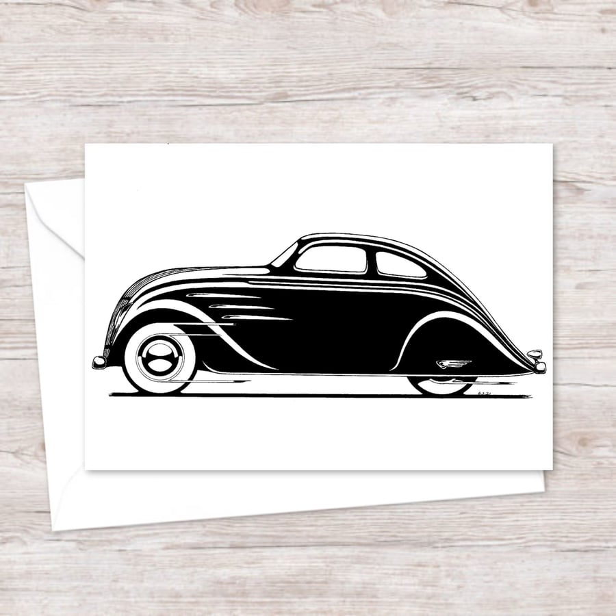 Classic Car Greeting Card: Pen and Ink Illustration of an Art Deco Design (412)