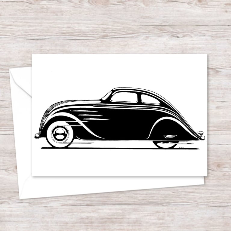 Classic Car Greeting Card: Pen and Ink Illustration of an Art Deco Design (412)