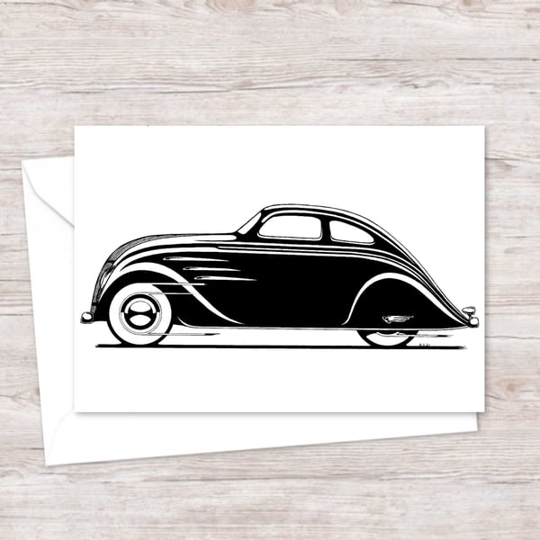 Classic Car Greeting Card: Pen and Ink Illustration of an Art Deco Design (412)