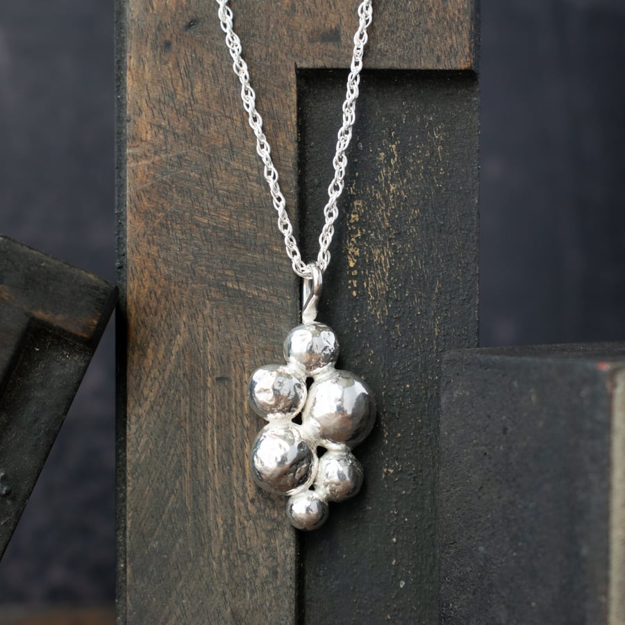 Silver Pebble Cluster Necklace - Recycled Silver Jewellery