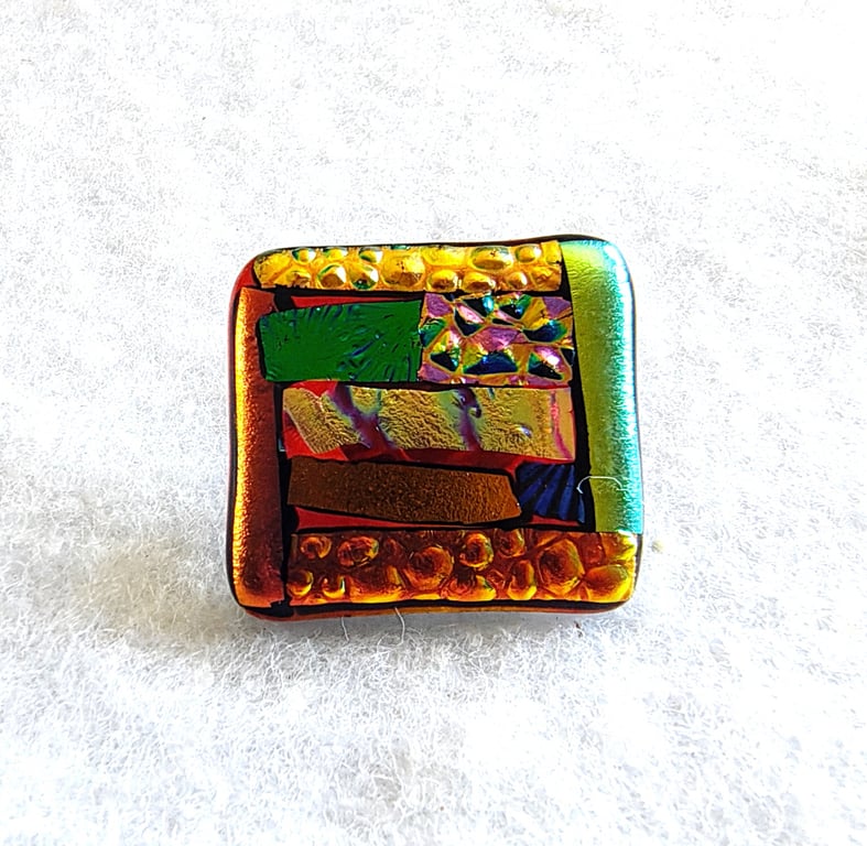 Dichroic L005 Luxury Fused Glass Patchwork Brooch Handmade 