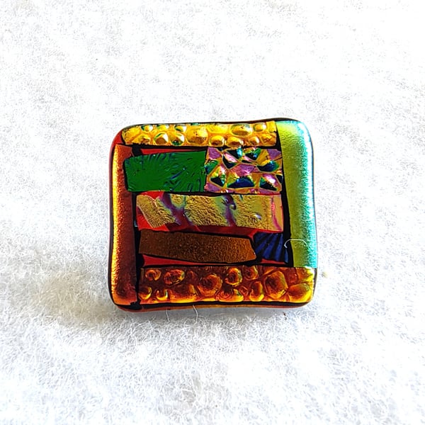Dichroic L005 Luxury Fused Glass Patchwork Brooch Handmade 