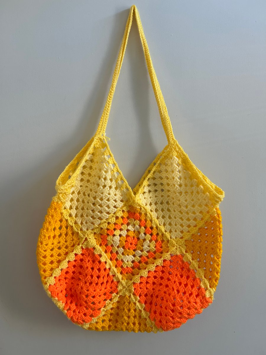 Handmade Crochet Shopping & Beach Bag – Wool – Orange & Yellow Ombré