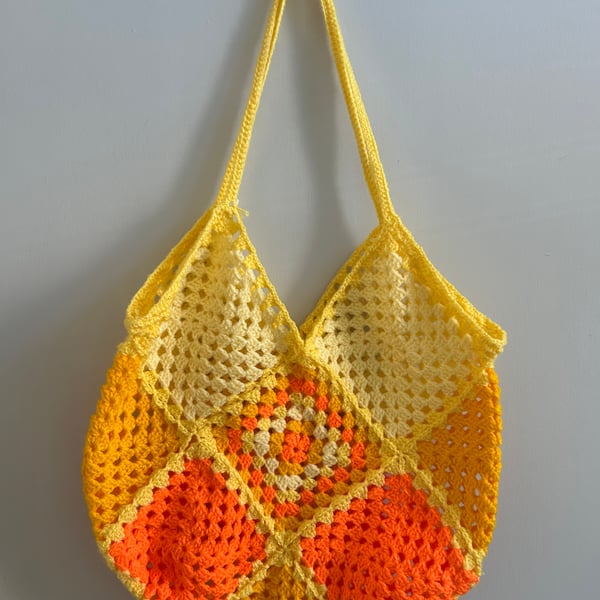 Handmade Crochet Shopping & Beach Bag – Wool – Orange & Yellow Ombré