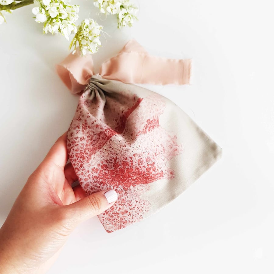 Japanese Seaweed print gift pouch with silk drawstring