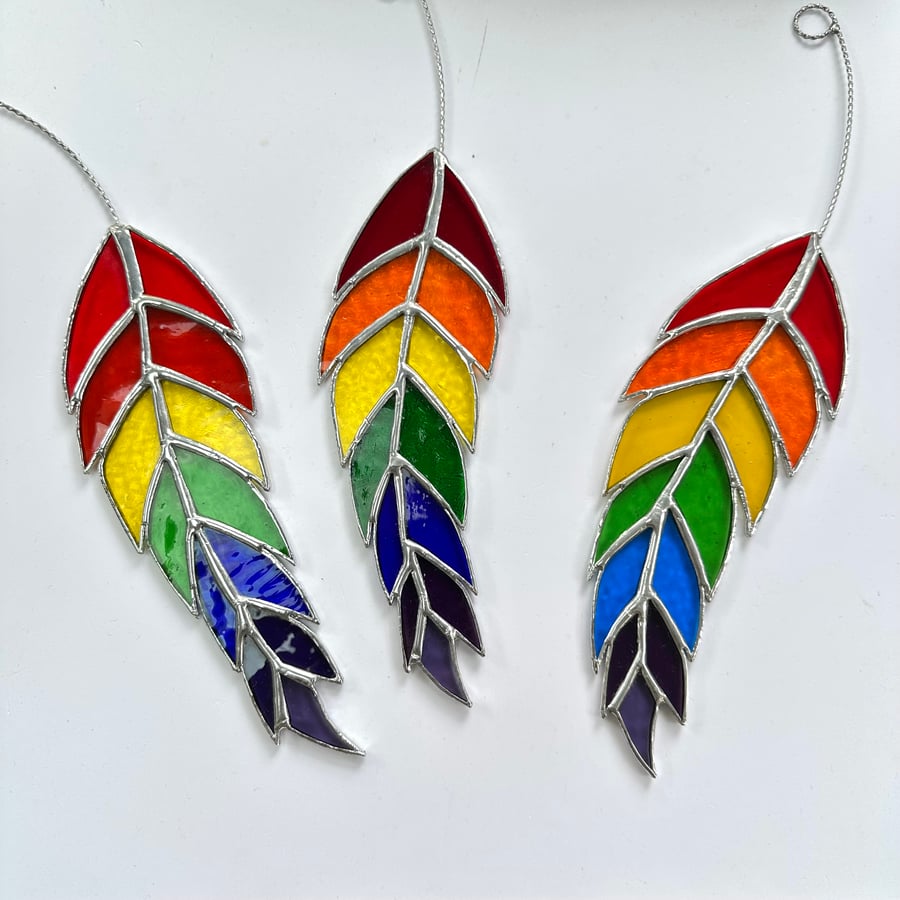 Stained Glass Rainbow Feather Suncatcher - Handmade Hanging Decoration 