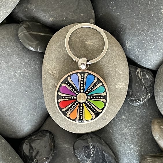 Hand Painted Keyring Mandala Acrylic Painting on Wood Original & Unique