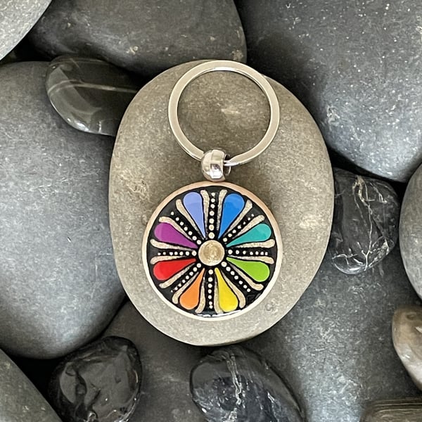 Hand Painted Keyring Mandala Acrylic Painting on Wood Original & Unique