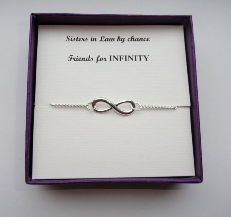 Sister in law gift, Silver infinity bracelet