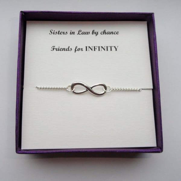Sister in law gift, Silver infinity bracelet