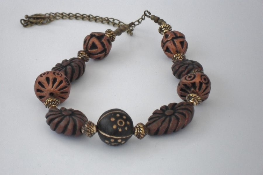 Chunky brown terracotta necklace