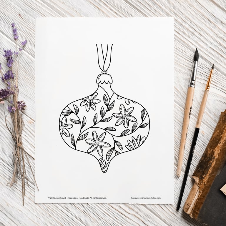 PDF Colouring Page, Bauble, Digital Download, A4 and US Letter