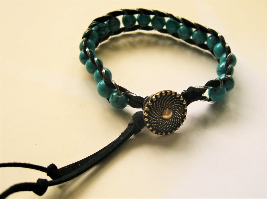 Turquoise & Black Wrap Bracelet