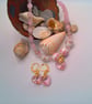 Pink Floral Beads and Pink and White Crystal Necklace with Heart and Earrings - Image 1