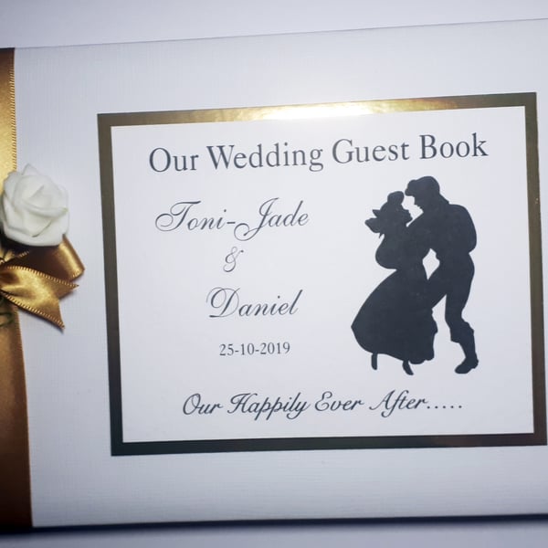 Little Mermaid wedding guest book, gold and white Ariel and Eric wedding book