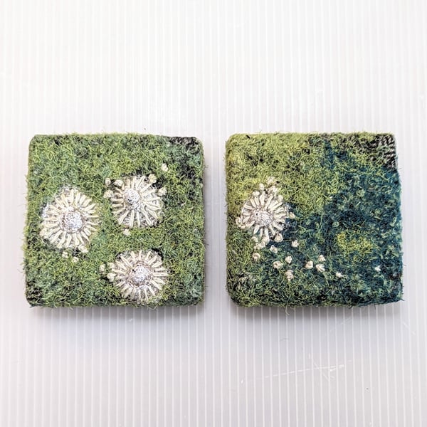 Square Coastal inspired Textile Mini Art in Green