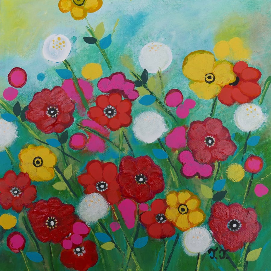 Flower Painting, Anemone Artwork, Colourful Art, Spring Flowers, Meadow