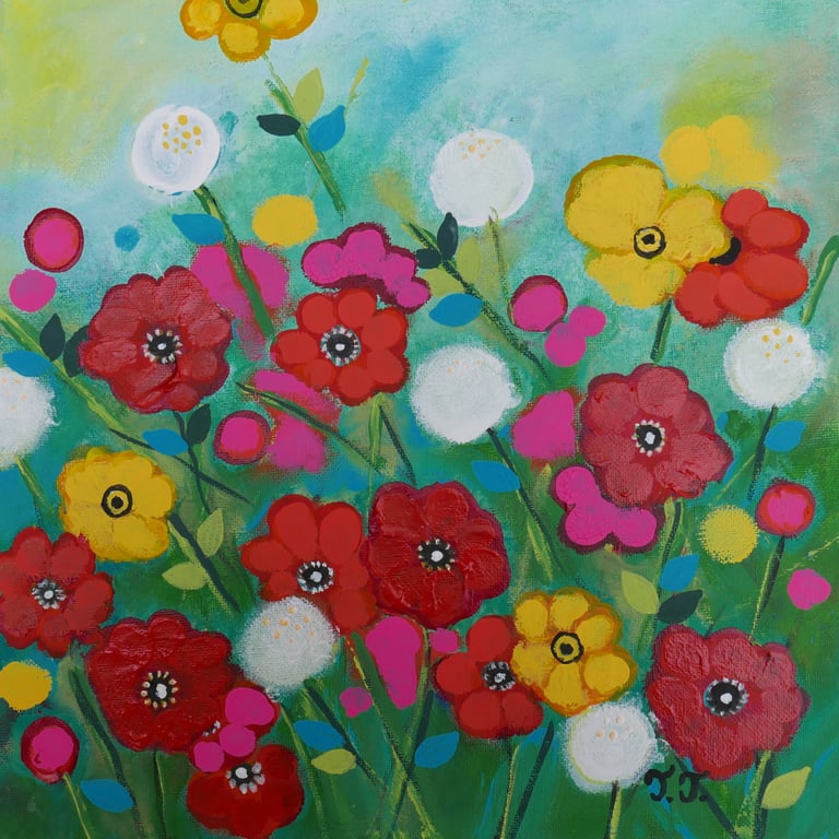 Flower Painting, Anemone Artwork, Colourful Art, Spring Flowers, Meadow