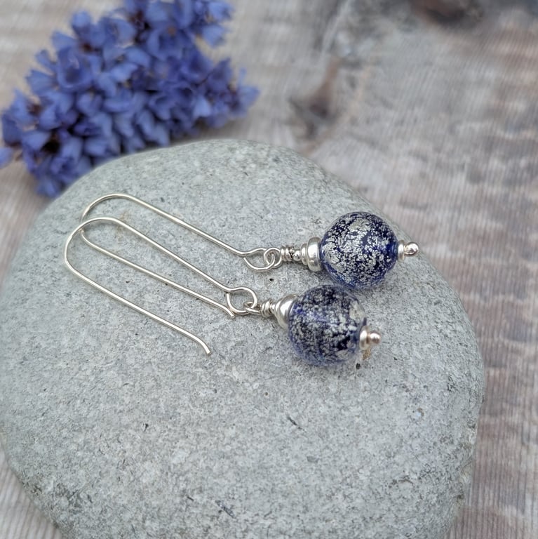 Sterling Silver Blue Venetian Glass Long Earrings - JBJ6002