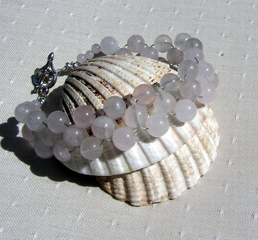 Crystal Gemstone Woven Cuff Chakra Bracelet "Sunset Blush" - Sale Price