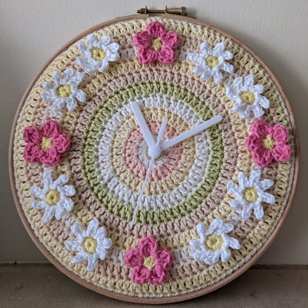 Crochet flower clock, home decor, wall decoration, nursery decor